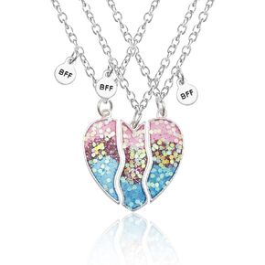 Hofar Best Friend Necklaces for 2,3,4 BFF Necklace for 2 BFF Necklace for 3 BFF Necklace for 4 Best Friends Matching Heart Necklace