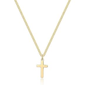 Cross Necklace for Men 14K Gold Filled Stainless Steel Polished Plain Small Cross Pendant Necklace Cuban Chain Jewelry Gift for Son Boy Women