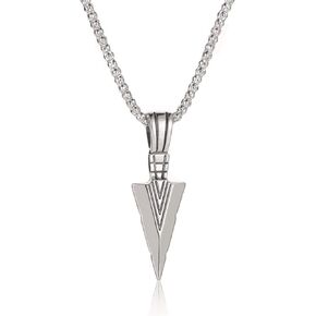 Stainless Steel Spearpoint Arrowhead Pendant Necklace For Mens Cool Arrowhead Pendant Chain Necklace for Boys Teens