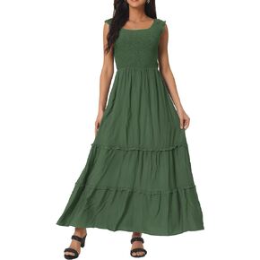 Seta T Women's Summer Sleeveless Dress Scoop Neck Ruffle Tiered Casual Maxi Dress with Pockets