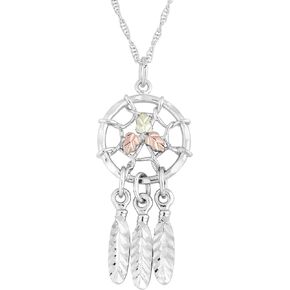 Dream Catcher Pendant Necklace, Sterling Silver, 12k Green and Rose Gold Black Hills Gold