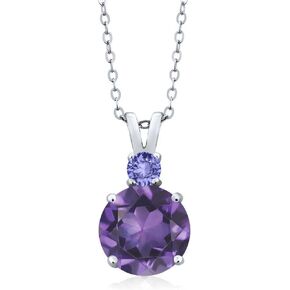 Gem Stone King 925 Sterling Silver Purple Amethyst and Blue Tanzanite Pendant Necklace For Women (3.12 Cttw, Gemstone February Birthstone, Round 10MM, With 18 Inch Chain)