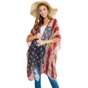 سترة صوفية مطبوعة بالعلم الأمريكي - 4 يوليو، نجمة وشريط وطني أمريكي، شال خفيف الوزن مفتوح كيمونو كارديجان/غطاء سترة in Kuwait