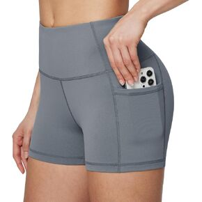 BALEAF Biker Shorts Women Yoga Gym Workout Spandex Running Volleyball Tummy Control Compression Shorts with Pockets 3" Grey L