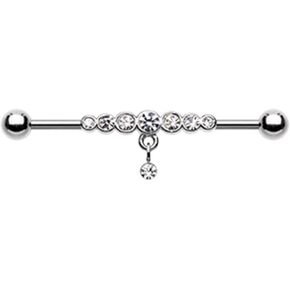 Pierced Owl - 14GA Stainless Steel CZ Crystal Lined Dangling Gem Industrial Barbell