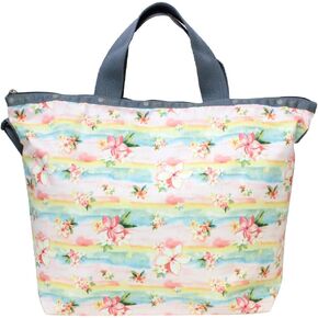 LeSportsac Plumeria Rainbow HAWAII EXCLUSIVE Easy Carry Tote Crossbody + Top Handle Handbag, Style 2431/Color K879, Tropical Hawaiian Plumeria Flowers, Pastel Watercolors, Hawaii Printed on Pattern