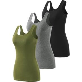 Air Curvey Womens Basics Tank Tops Cotton Sleeveless Tanks Layering Undershirt 2-3 Pack