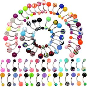 Wholesale Lot 100pcs 14G Belly Button Rings Navel Barbell Acrylic Balls 316L Surgical Stainless