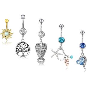 Zysta 5 قطع حلقات البطن للنساء من الفولاذ المقاوم للصدأ 14 جرام مختلط منحني الحديد تشيكوسلوفاكيا تتدلى السرة الدائري هيئة ثقب المجوهرات الفولاذ الجراحي in Kuwait