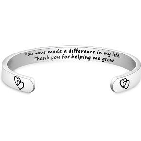 FOTAP Teacher Gift You Have Made A Difference In My Life Bracelet Thank You for Helping Me Grow Cuff Bracelet Graduation Gifts,Appreciation Gift for Teacher Mentor