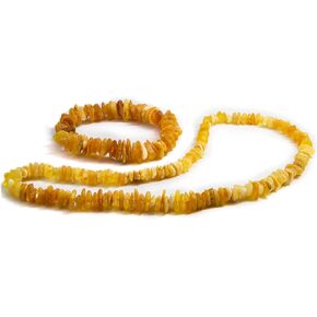 Generic Baltic Amber Bracelet and Necklace, Handmade Adult Jewelry Set, Unisex, 17 inches, wrist size up to 7.08 Inch (Matte light honey)