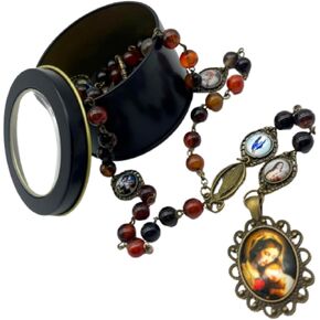8MM Natural Agate Stone Rosary Beads Catholic Seven Sorrows Rosary Beads Necklace Seven Sorrows of Mary Rosary Chaplet