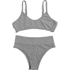 Floerns Women's Solid Rib Knit Bra and Panty Lingerie Set Underwear Sleepwear