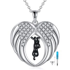 Angel Wings Urn Necklace for Ashes 925 Sterling Silver Wings and Heart Pendant Cremation Jewelry Gift for Women