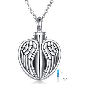 Angel Wings Urn Necklace for Ashes 925 Sterling Silver Wings and Heart Pendant Cremation Jewelry Gift for Women