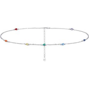 MEDWISE Chakra Choker Necklace Sterling Silver 7 Chakra Summer Beach Choker Necklace Jewelry Birthday Christmas Gifts for Women Wife Girlfriend,13+3 inches