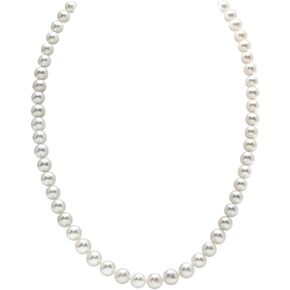 The Pearl Source 14K Gold 6.5-7.0mm AAAA Quality Round White Freshwater Cultured Pearl Necklace for Women in 20" Matinee Length