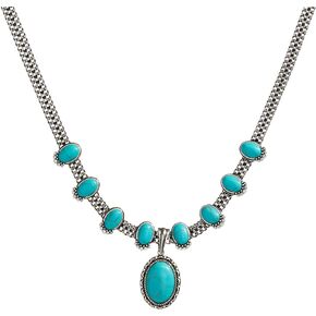 Alex and Ani AA775423SS,Vintage Enhancer Synthetic Turquoise and Crystal Adjustable Statement Necklace,Shiny Silver,Blue, Necklaces
