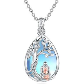 Moonstone Tree of life Necklace Sterling Silver Black Cat Necklace Mother Daughter Cat Jewelry for Women Cat Gifts for Cat Lovers Couple Necklace