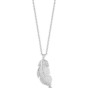 Jewelili Enchanted Disney Fine Jewelry Sterling Silver 1/15 Cttw Natural White Round Diamonds Pocahontas Feather Pendant Necklace