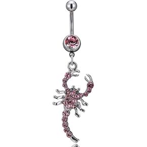FUTIMELY Animal Belly Button Ring For Women Men Dainty Owl Scorpion Crystal CZ Navel Ring Stainless Steel Navel Piercing Dangle Belly Button Nail Navel Piercing Body Jewelry