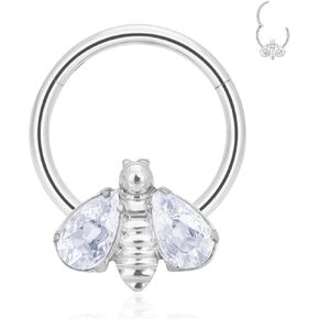 G23 Titanium Septum Rings Hypoallergenic Nose Rings Cubic Zirconia Cartilage Helix Earrings Hinged Segment Seamless Clicker Nose Rings Daith Piercing Jewelry