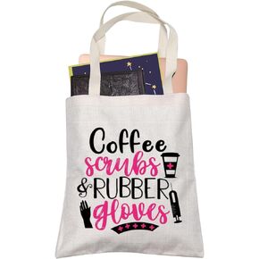 LEVLO Funny Nurse RN Tote Bags Nurse Appreciation Gift Coffee Scrubs And Rubber Gloves Shopping Bags Nurse Graduation Gift