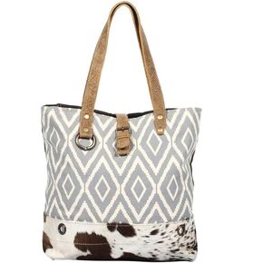 Myra Bag Vacation Upcycled Canvas & Cowhide Tote Bag S-1347