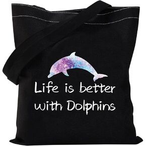 VAMSII Dolphin Tote Bag Dolphin Lover Gifts Life is Better with Dolphins Shoulder Bag Dolphin Gifts Shopping Bag