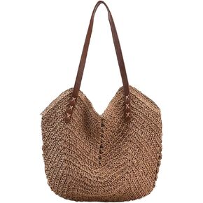 Hand-woven Soft Large Straw Shoulder Bag Retro Boho Tote Bags Summer Beach Woven bag Rattan Handbag