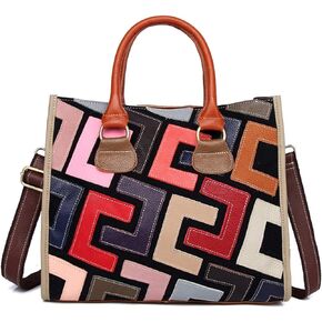 Women Multicolor Genuine Leather Tote Handbag Colorful Graffiti Crossbody Bags