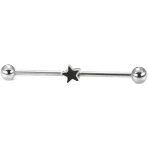 316L Surgical Black Star 14g 1 1/2" Industrial bar Ear Barbell Piercing Jewelry Body Accentz® jewelry sold individually