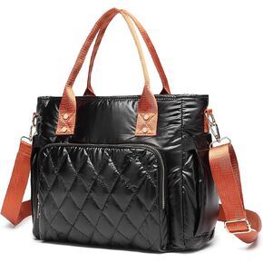 حقيبة حمل منتفخة مبطنة منتفخة للنساء، حقيبة كروس من القطن خفيفة الوزن، حقيبة يد مبطنة ناعمة، سوداء in Kuwait