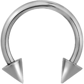 14g 11 mm (7/16") Titanium Double Spike Horseshoe Body Piercing Ring, 4 mm Cones