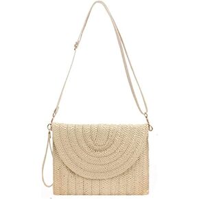 XMLMRY Straw Bag Straw Shoulder Bag Straw Clutch Beach Bag Crossbody Bag Casual Beach Straw Bag for Women Purse Wallet