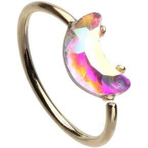 Pierced Owl 20GA Gold Plated Stainless Steel Aurora Borealis Crystal Moon Bendable Nose Ring