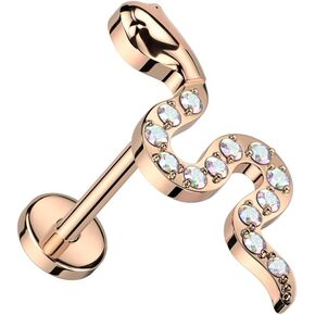 Pierced Owl 18GA F136 Implant Grade Titanium CZ Crystal Paved Snake Top Threadless Push-In Labret Stud