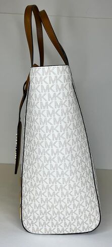 Michael Kors Sinclair Large EW Grab Tote bundled with Travel Trifold Wallet Purse Hook (Signature MK Vanilla) in Saudi Arabia
