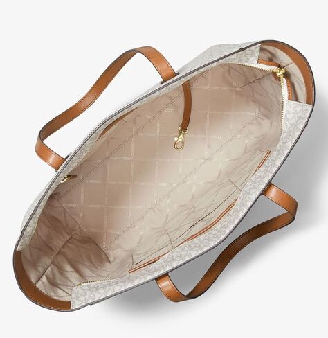 Michael Kors Sinclair Large EW Grab Tote bundled with Travel Trifold Wallet Purse Hook (Signature MK Vanilla) in Saudi Arabia