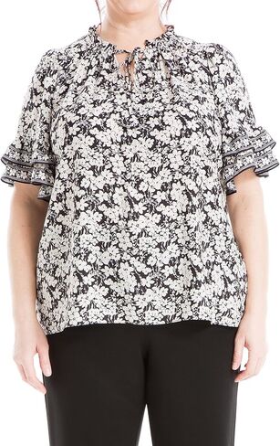 Max Studio Women's Plus Size Elbow Sleeve Ruffle Blouse in Saudi Arabia