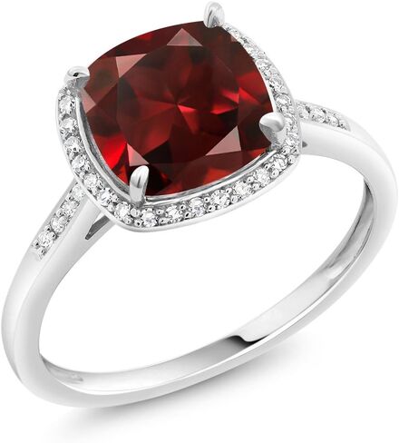 Gem Stone King 10K White Gold Ring Red Garnet and Accent Diamond Women's Engagement Ring 2.74 Ctw Cushion Cut (Available 5,6,7,8,9) in Saudi Arabia