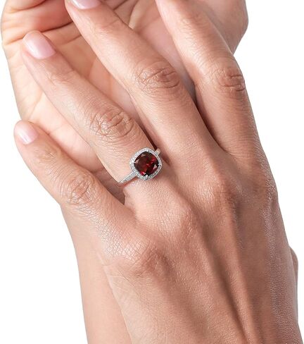 Gem Stone King 10K White Gold Ring Red Garnet and Accent Diamond Women's Engagement Ring 2.74 Ctw Cushion Cut (Available 5,6,7,8,9) in Saudi Arabia