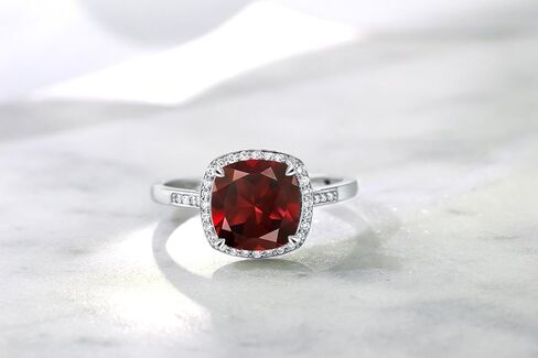 Gem Stone King 10K White Gold Ring Red Garnet and Accent Diamond Women's Engagement Ring 2.74 Ctw Cushion Cut (Available 5,6,7,8,9) in Saudi Arabia