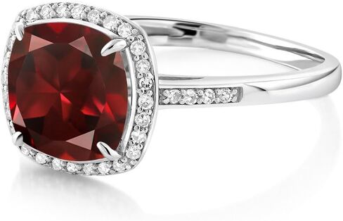 Gem Stone King 10K White Gold Ring Red Garnet and Accent Diamond Women's Engagement Ring 2.74 Ctw Cushion Cut (Available 5,6,7,8,9) in Saudi Arabia