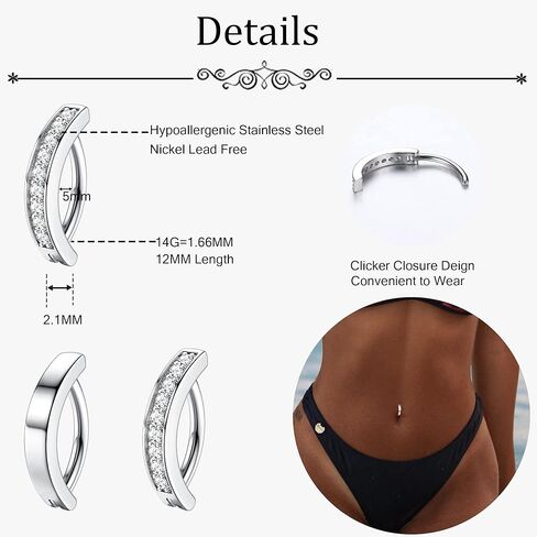 FIASASO 6 قطع 14 جرام خاتم زر البطن للنساء 316L فولاذ جراحي تشيكوسلوفاكيا أوبال حلقات البطن بسيطة عكس حلقات السرة مجوهرات الجسم الفرس البطن زر الدائري in Kuwait