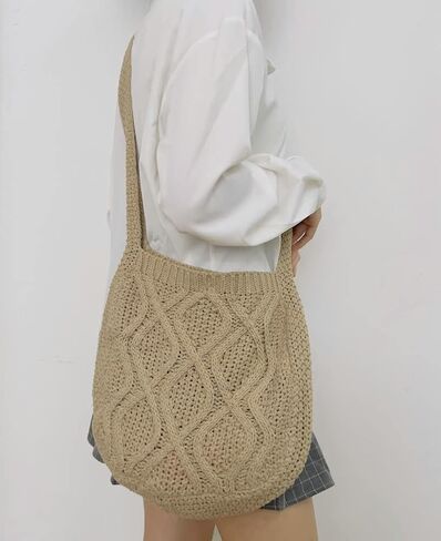 حقائب يد نسائية جمالية منسوجة يدويًا حقيبة يد كتف محفظة حقيبة هوبو حقيبة تسوق كتف كبيرة للسفر in Kuwait