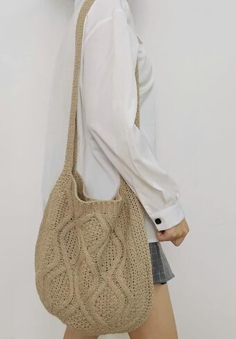 حقائب يد نسائية جمالية منسوجة يدويًا حقيبة يد كتف محفظة حقيبة هوبو حقيبة تسوق كتف كبيرة للسفر in Kuwait