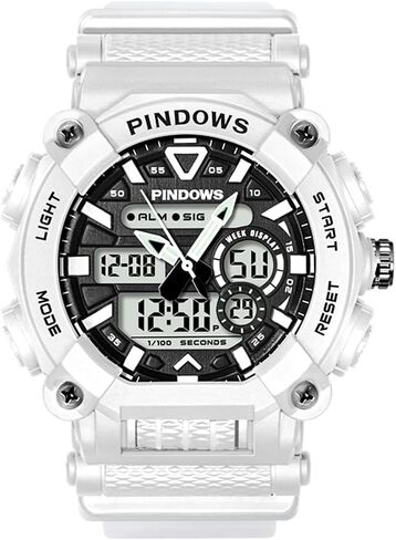 ساعة PINDOWS للرجال رقمية للرجال، ساعة رياضية للمراهقين، ساعة رقمية تناظرية مزدوجة العرض مع منبه ضوئي، مقاومة للماء، ساعة توقيت مزدوجة الوقت، متعددة الوظائف in Kuwait