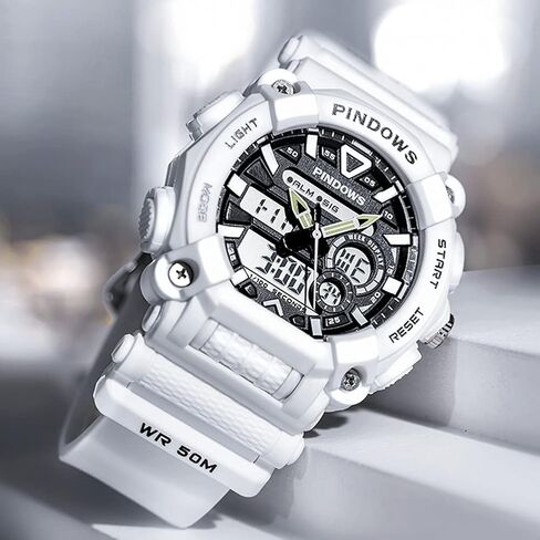 ساعة PINDOWS للرجال رقمية للرجال، ساعة رياضية للمراهقين، ساعة رقمية تناظرية مزدوجة العرض مع منبه ضوئي، مقاومة للماء، ساعة توقيت مزدوجة الوقت، متعددة الوظائف in Kuwait