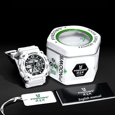 ساعة PINDOWS للرجال رقمية للرجال، ساعة رياضية للمراهقين، ساعة رقمية تناظرية مزدوجة العرض مع منبه ضوئي، مقاومة للماء، ساعة توقيت مزدوجة الوقت، متعددة الوظائف in Kuwait